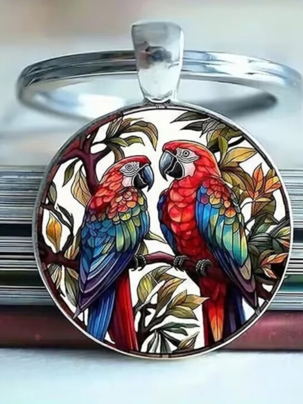Colorful Parrot Pendant Keychain - Multi-Color Birds Design